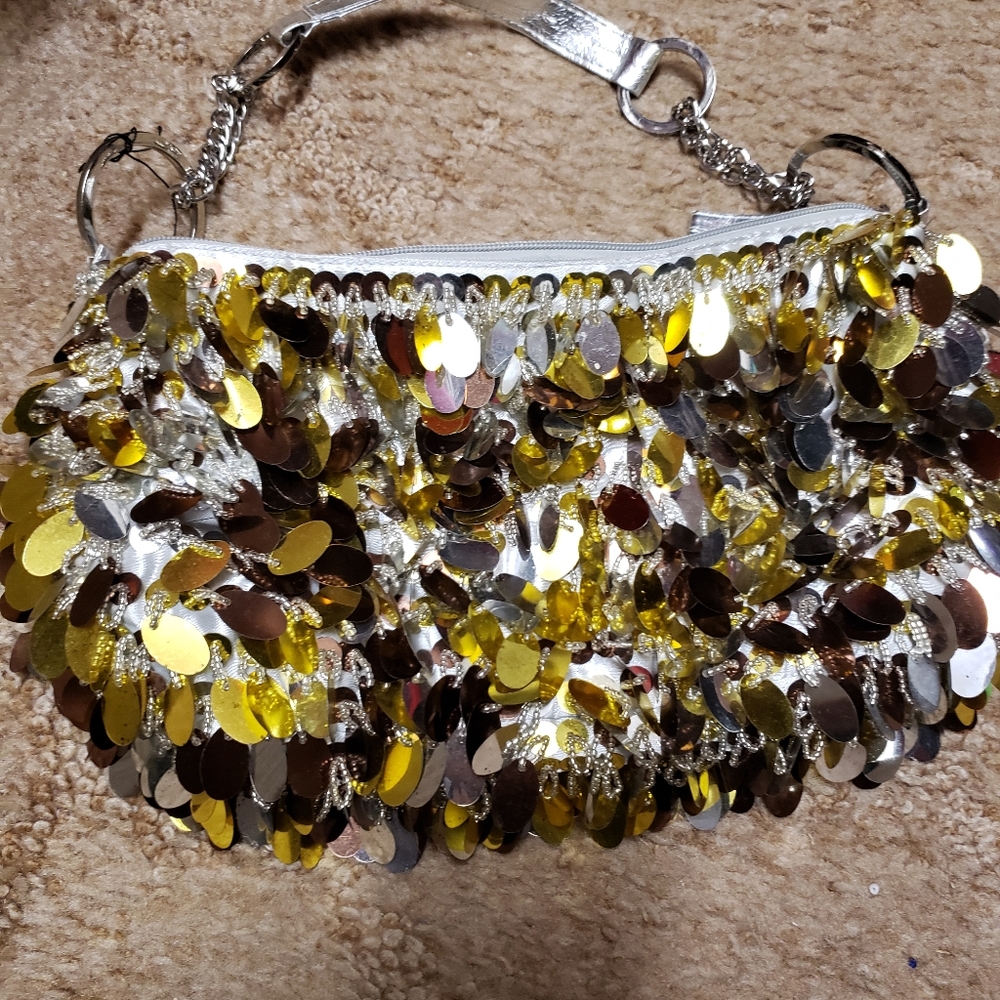 Cute little sequined purse. Zipper closure, short strap. Never used